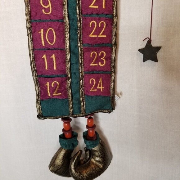 Vintage 90s Santa Claus Advent Calendar Wooden Star Elf Shoes Christmas - Picture 3 of 7